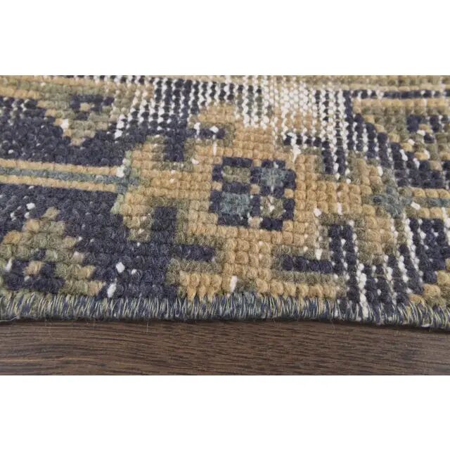 1970s Turkish Hand-Knotted Yellow Wool Runner Rug 111x341