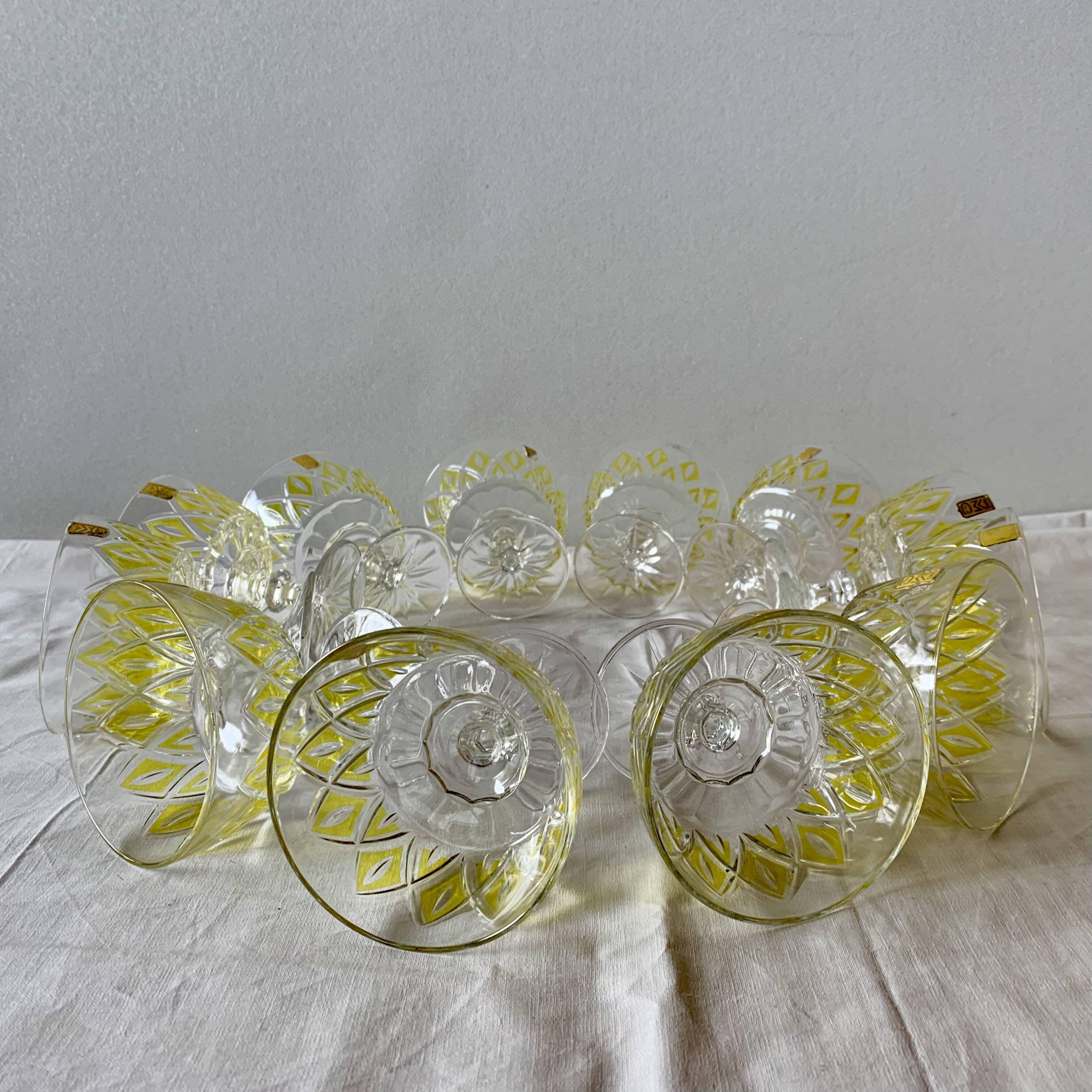 Set of 12 glasses - VMC Reims Arlequin champagne glasses - yellow decor