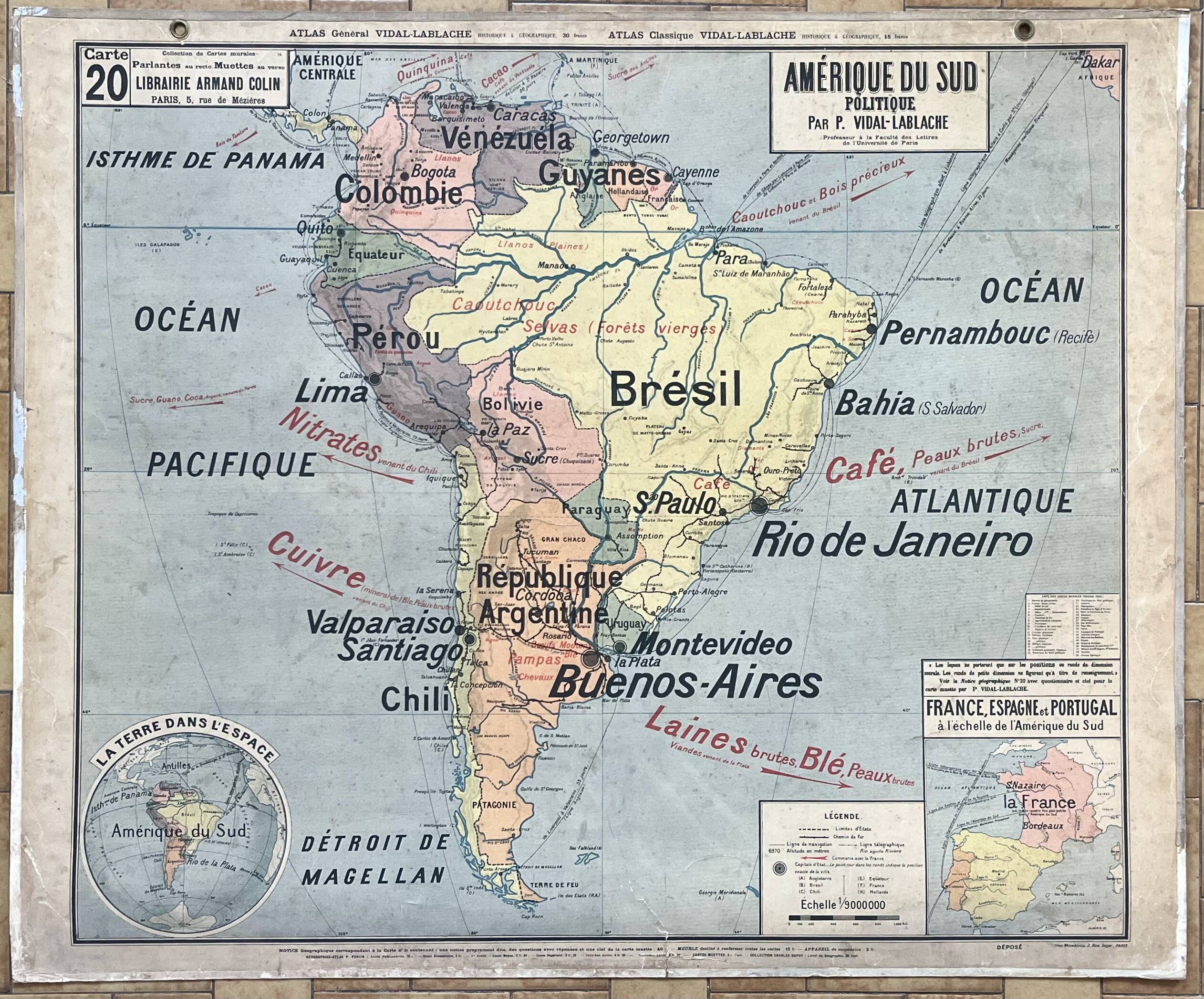 Old school map Vidal-Lablache 20, Mézières, T18, 1900 South America