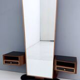 Wooden Entryway Mirror Organizer with Black Glass Tops, Italy