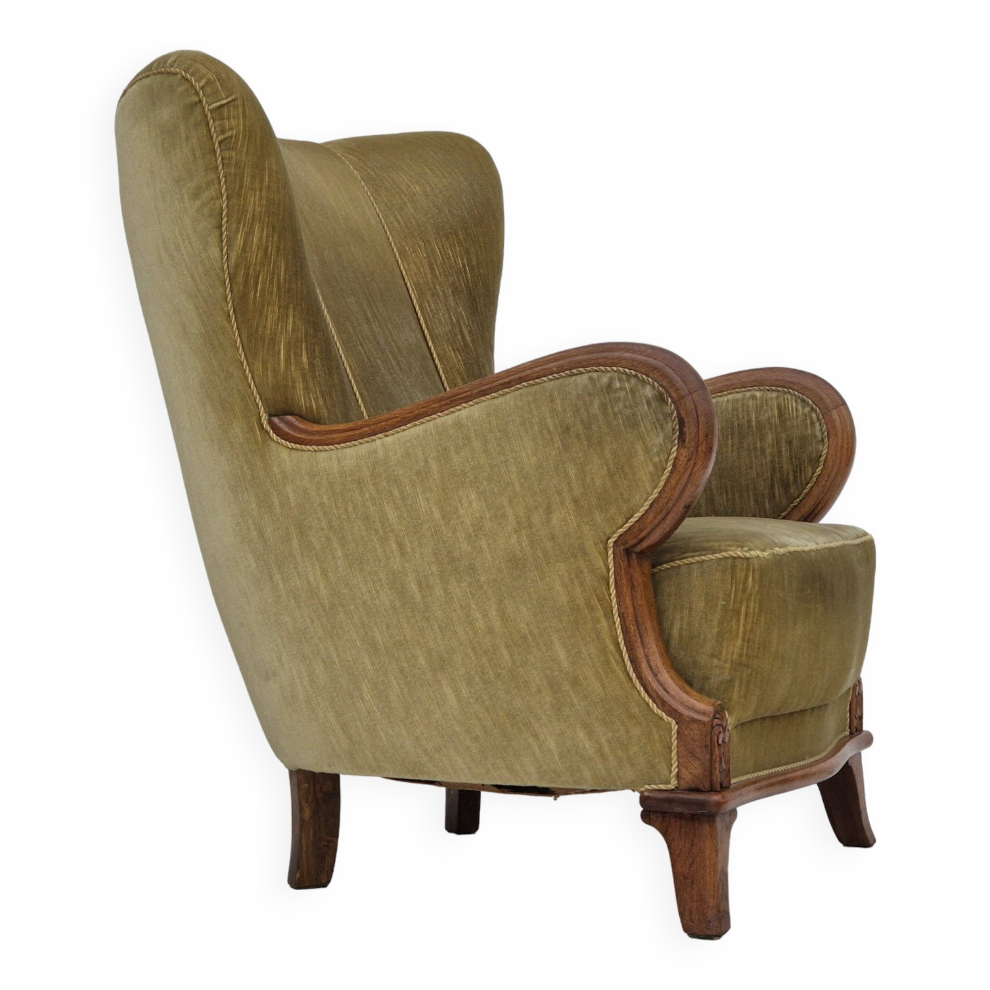 1960s, Danish armchair in original very good condition, furniture velour, oak wood.