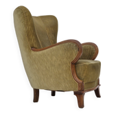 Années 1960, fauteuil danois en très bon état d'origine, meuble velours, bois de chêne.