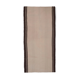 Turkish flat-weave hemp rug off-white with stripes 160 x 332 cm