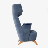 Pair of Mid-Century Modern Italian Velvet High Back Armchairs, 1950s