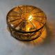 Vintage ceiling lamp amber crackle glass 1970s