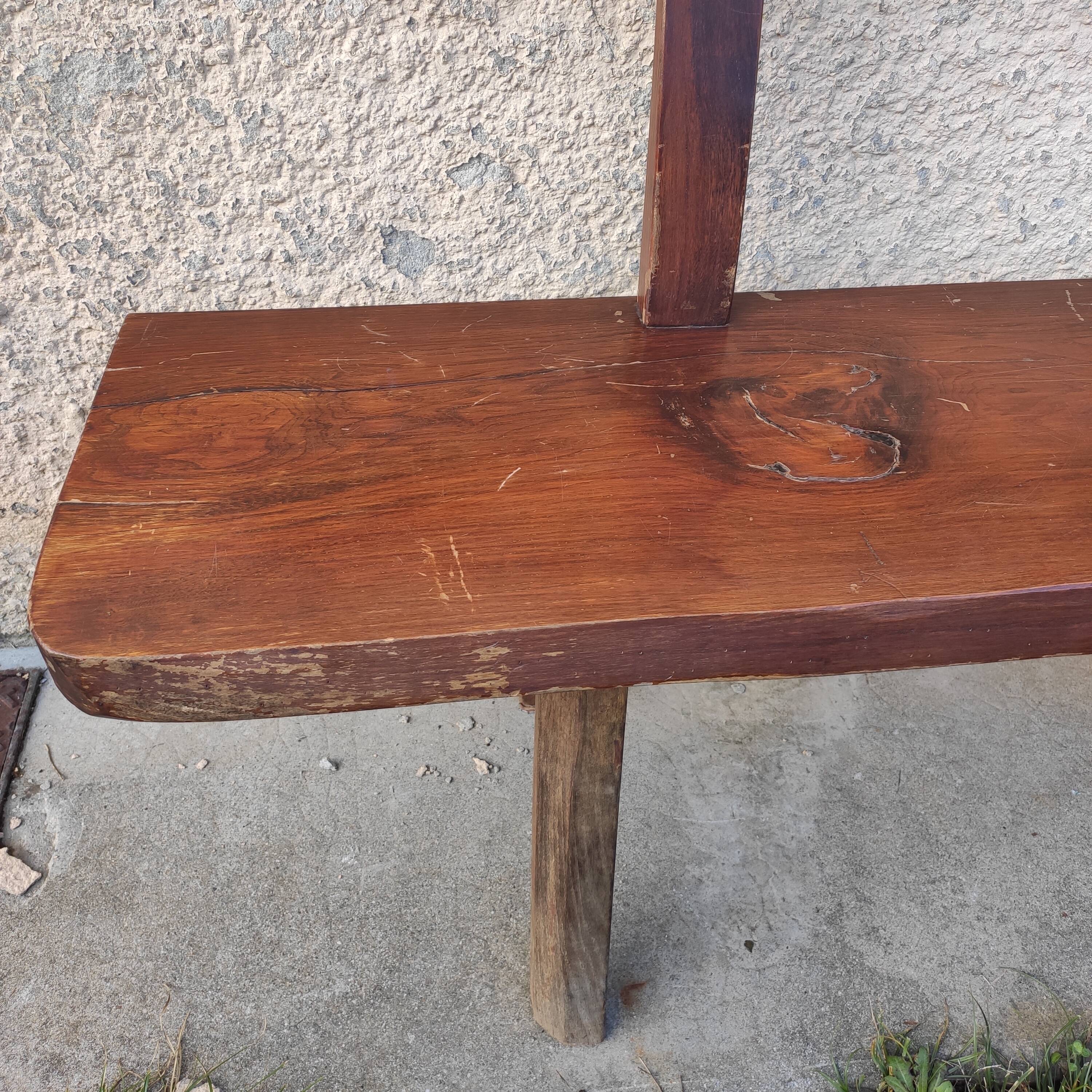 Brutalist bench solid wood 200 cm vintage French 50-60