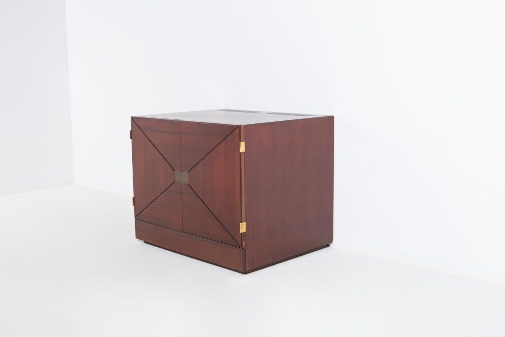 Vintage bar cabinet with brass markings