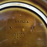 Plat grande assiette barbotine vintage vert majolica Sarreguemines numéroté 1139