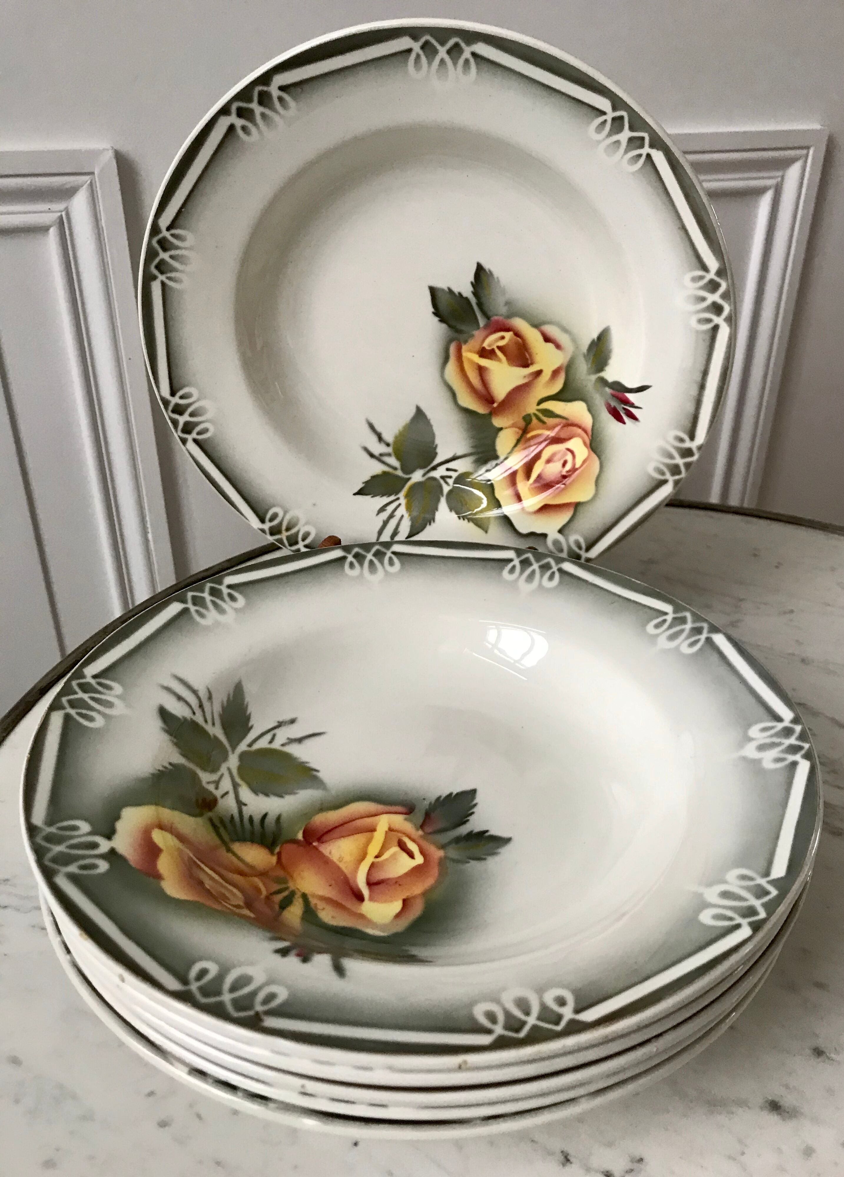 Lot of 6 hollow plates digoin sarreguemines model "adèle" years 30-40