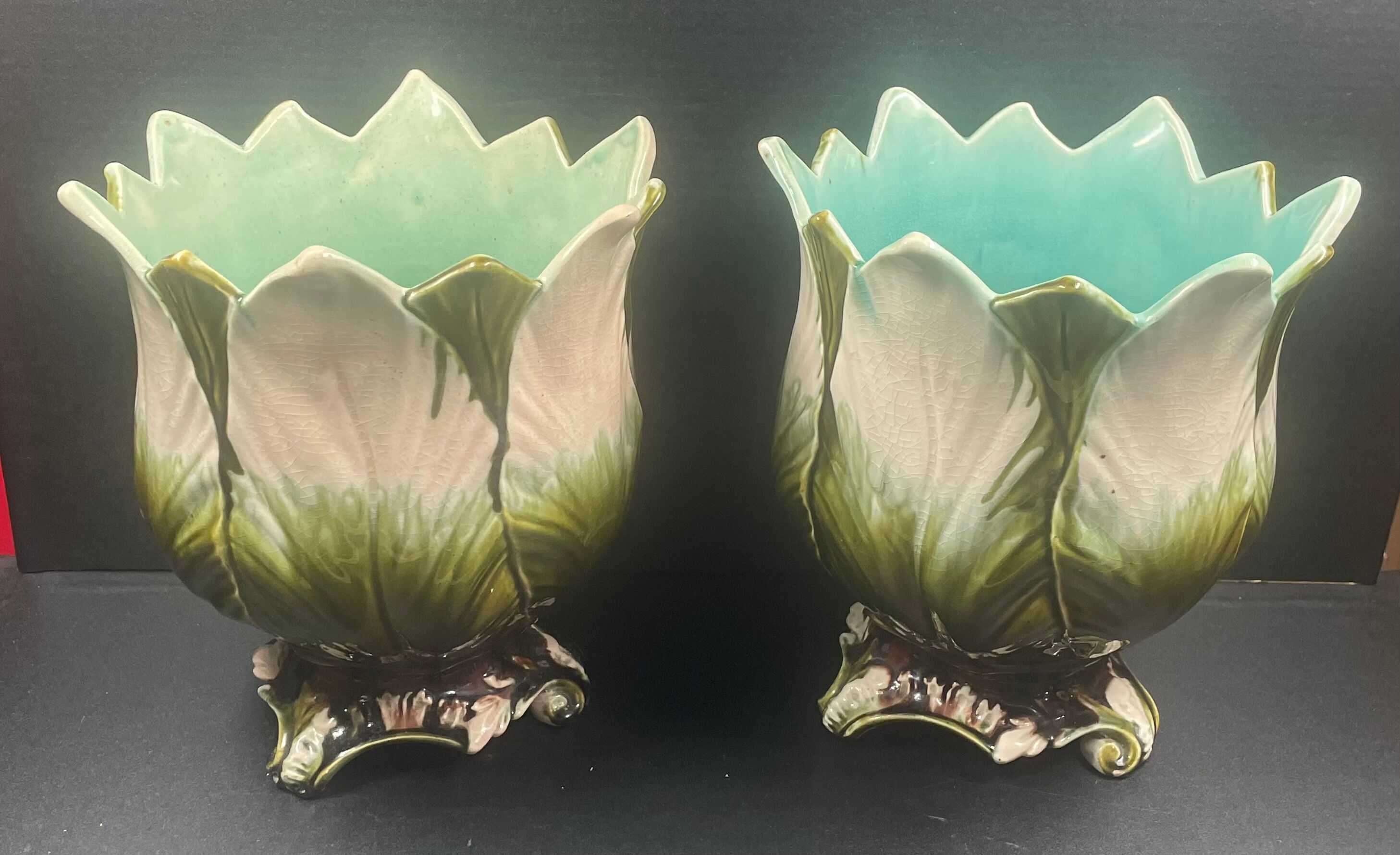 Pair of slip tripod pot covers -