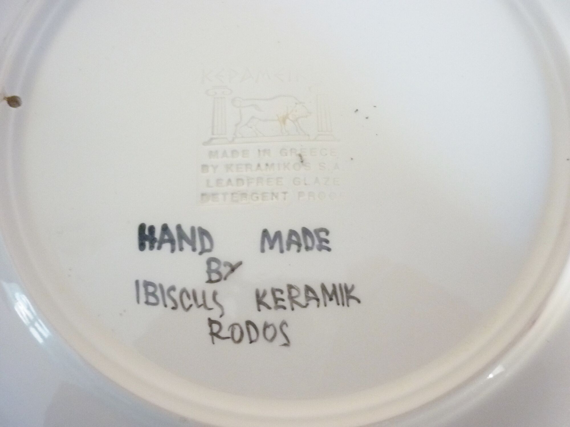 Enamelled plate Keramik decoration of ibiscus, cloisonné enamels, thick, Rhodes Greece