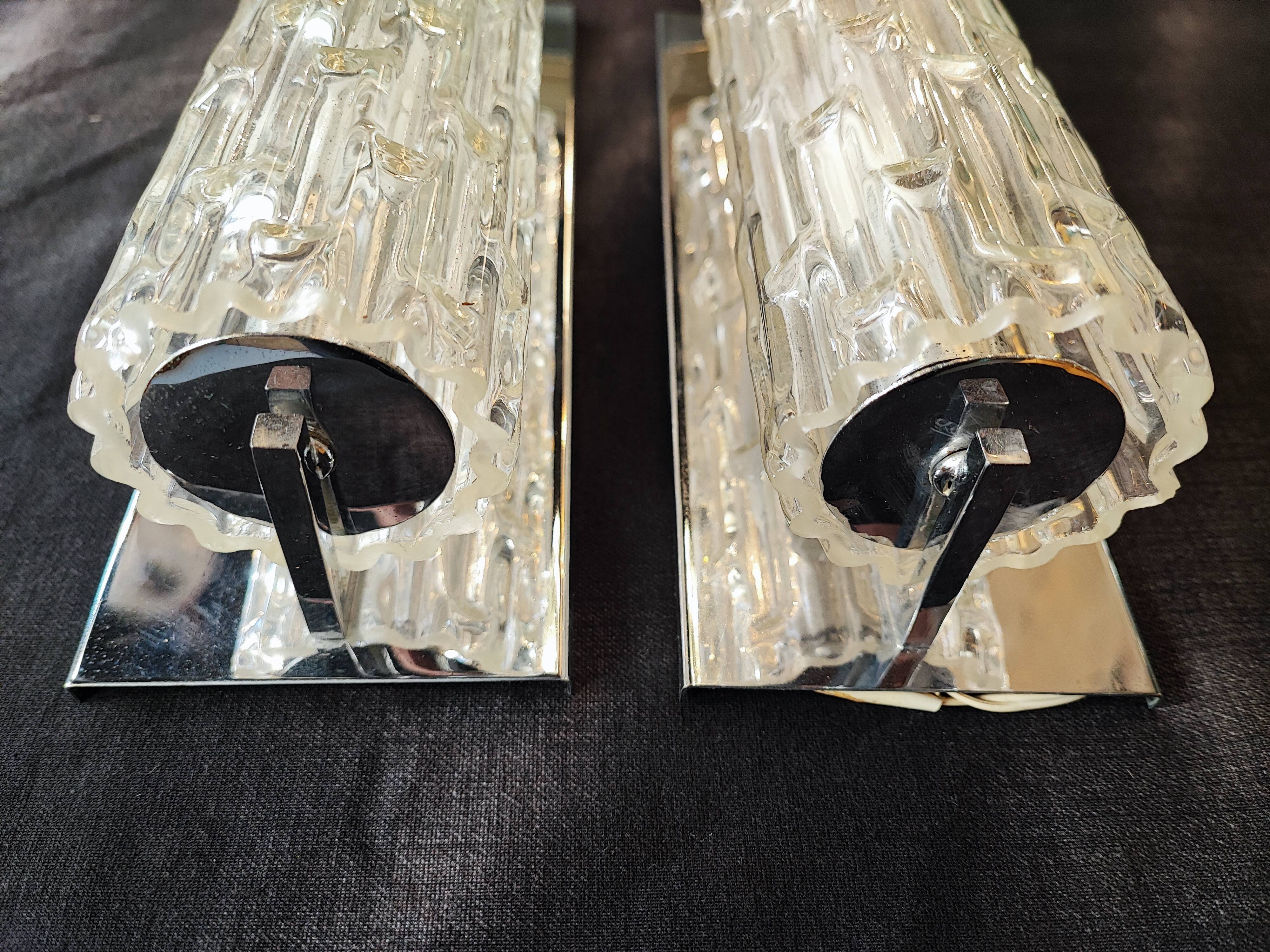 Pair of murano wall lamps, Toni Zuccheri for Venini, Tronchi, 25 cm