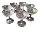 8 vintage champagne coupes with engraved decoration