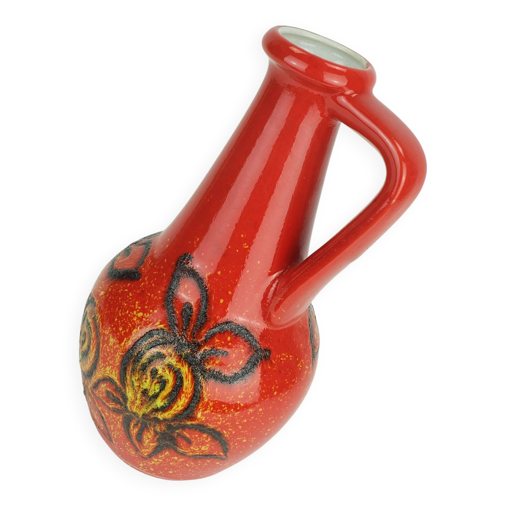 bay keramik 1960's 70's vintage VASE red yellow black lava pattern model 67