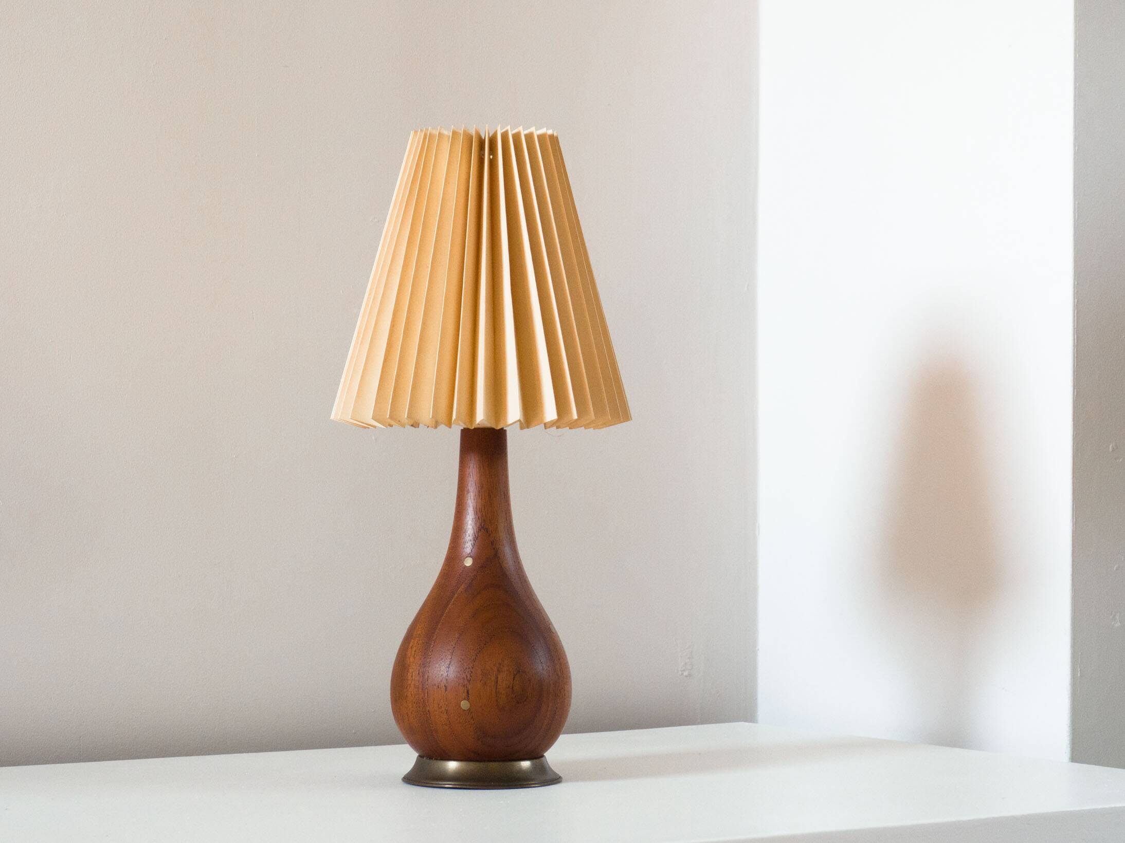 Danish solid teak and brass table lamp