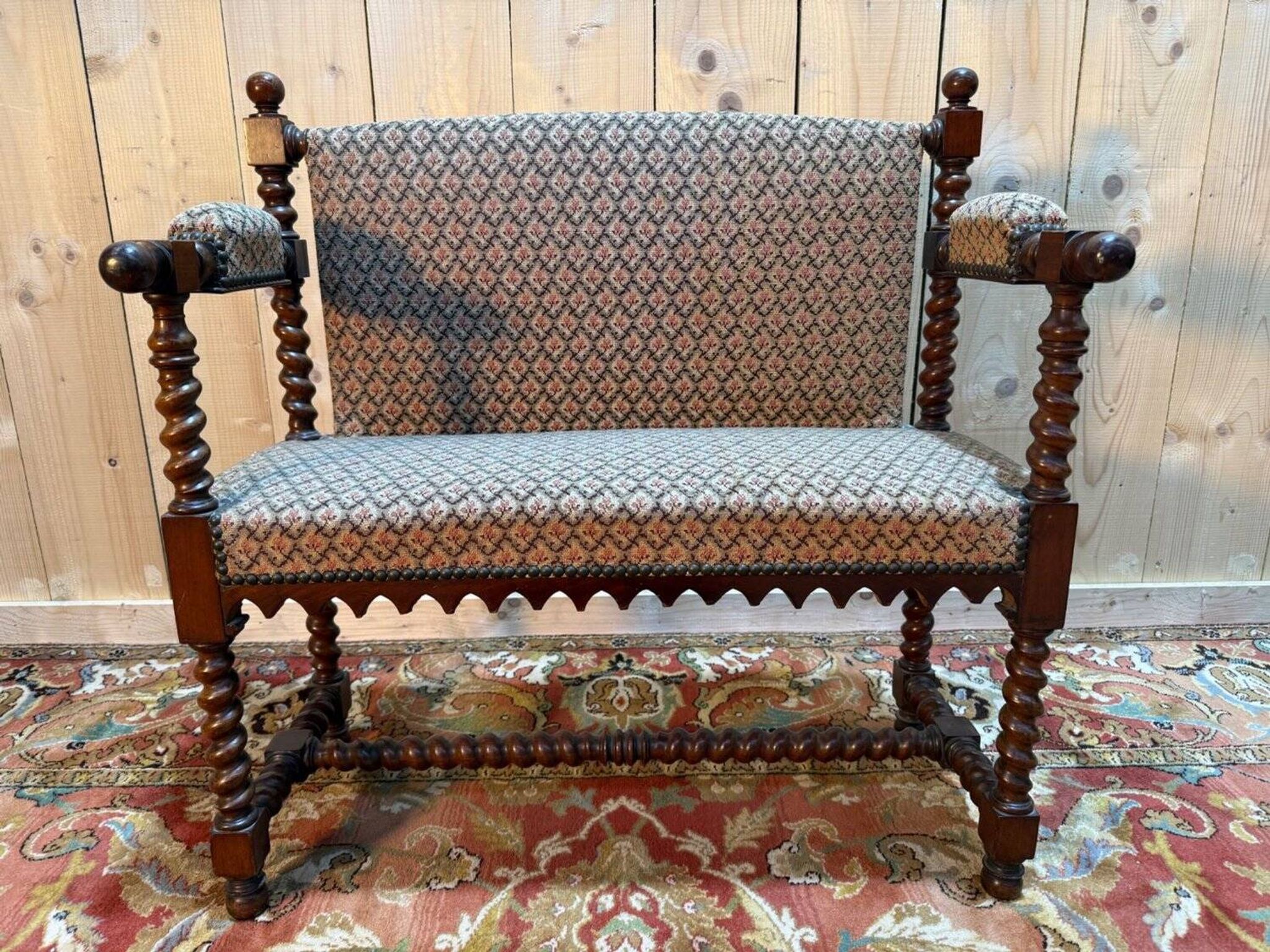 Petit banc d'office en acajou de style Louis XIII