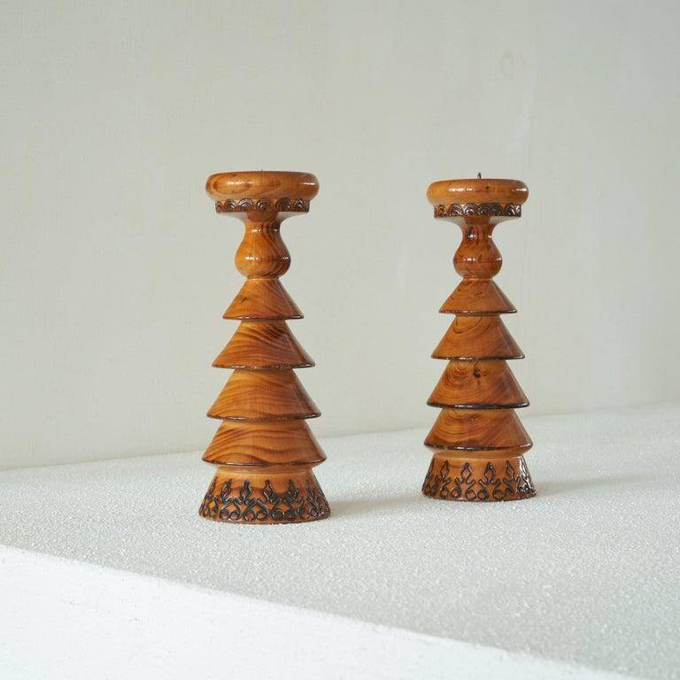 Pair of Scandinavian lacquered wooden candle holders