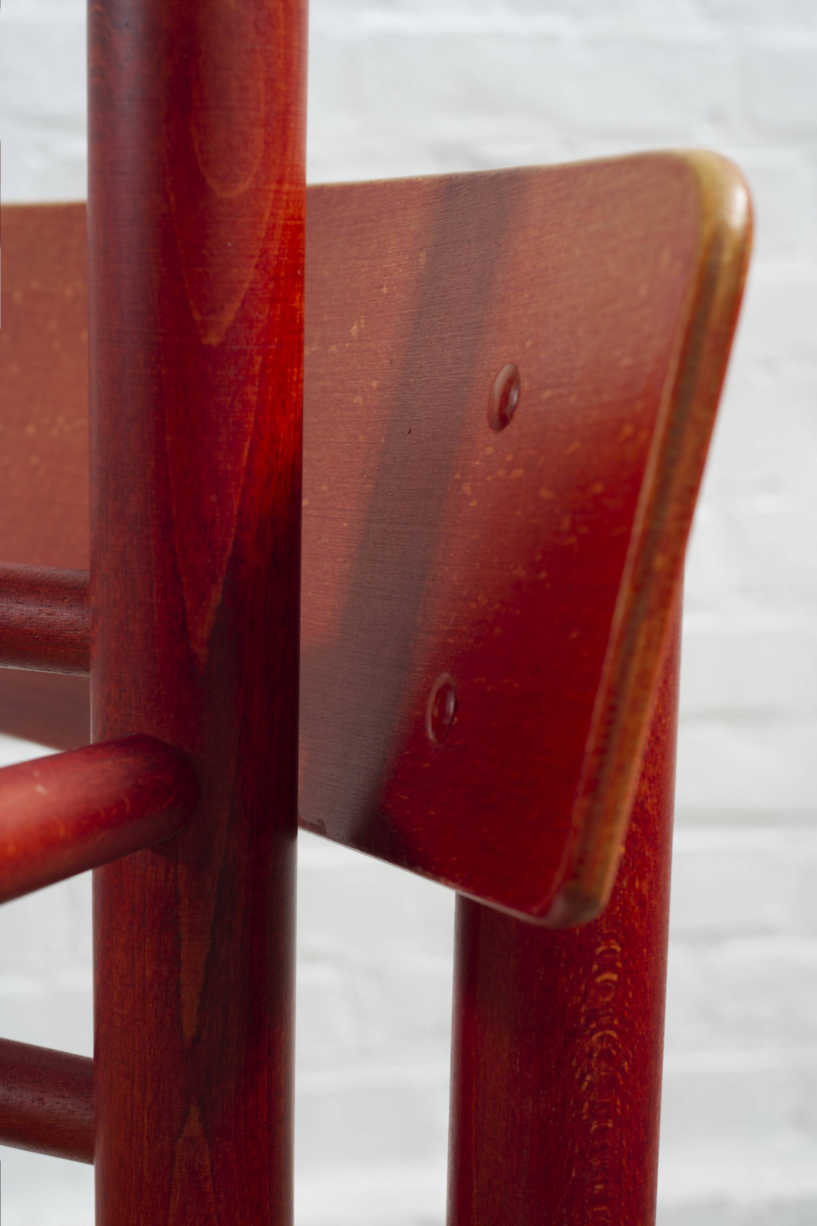 6x red stained beech dining chairs "Model 250" by Farstrup Denmark, 1960's