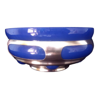 Art deco centerpiece in silver metal and speckled blue glass (patented)