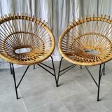 Paire de fauteuils en rotin années 60