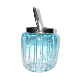 Art Deco ice bucket in molded glass and silver metal - Biscuit pot 1910-1920