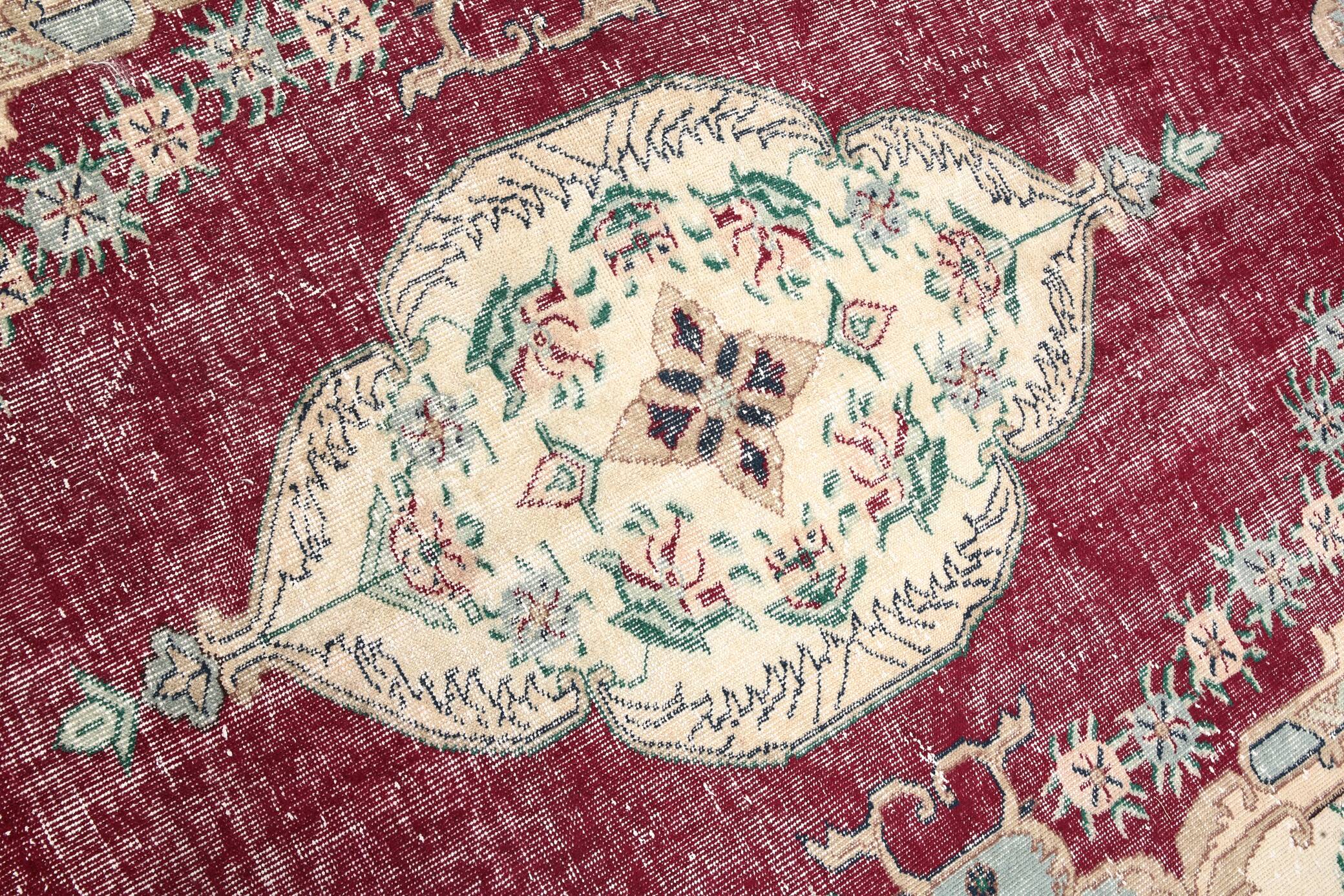 7x10 Persian Burgundy Beige Vintage Rug, 201x323Cm