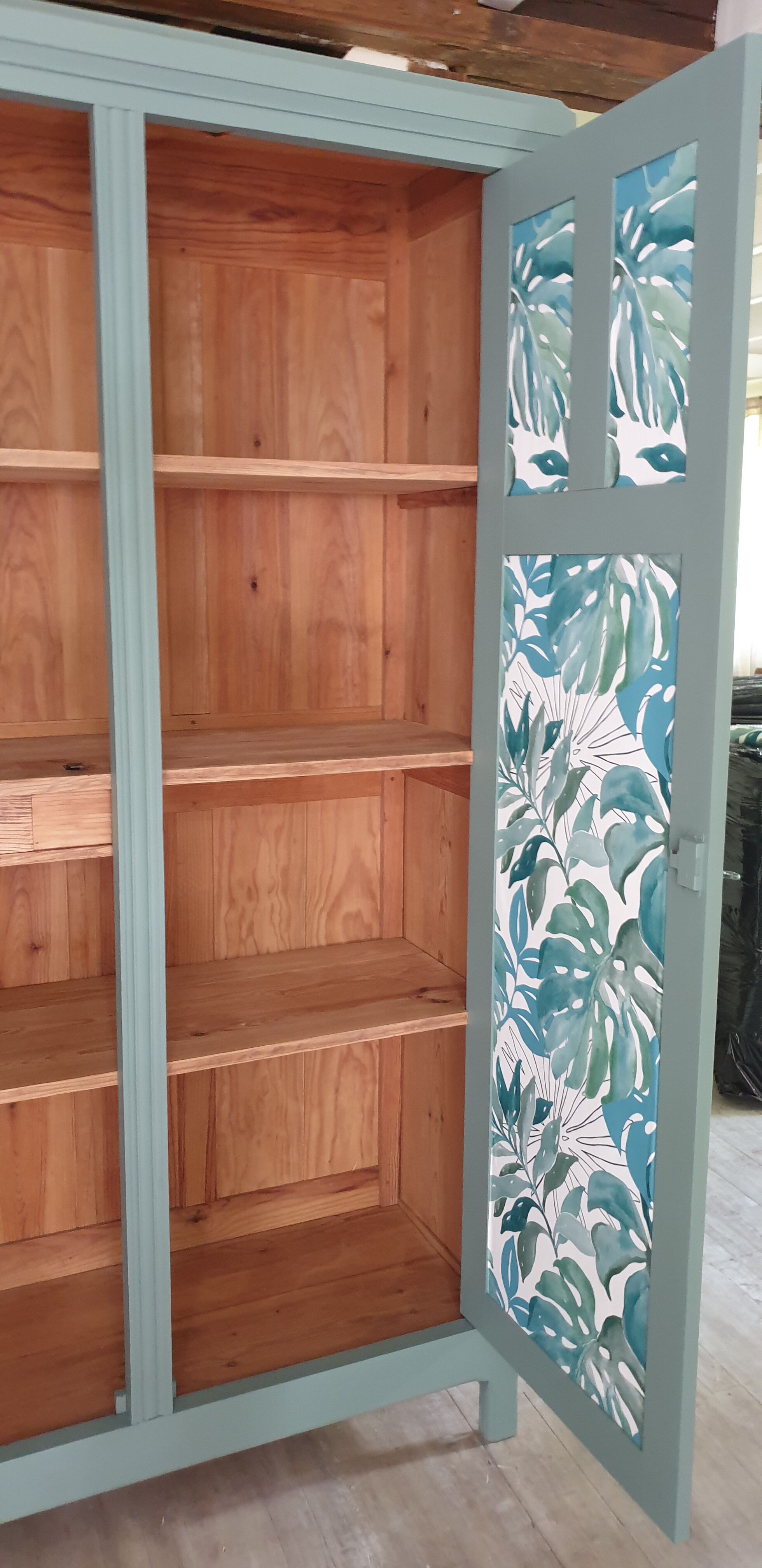 Green Parisian wardrobe of solid wood grey