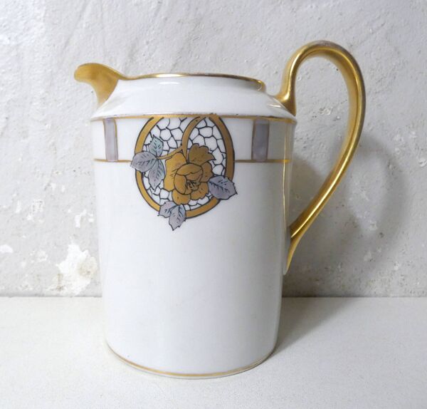 Service café thé Limoges Ribes porcelaine or argent nacre irisé Art Déco