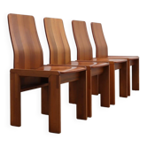 Ensemble de 4 chaises à dossier haut en bois courbé des années 1970 style Scarpa