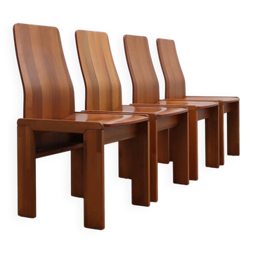 Set of 4 Italian 1970s bentwood high-back chairs Scarpa style