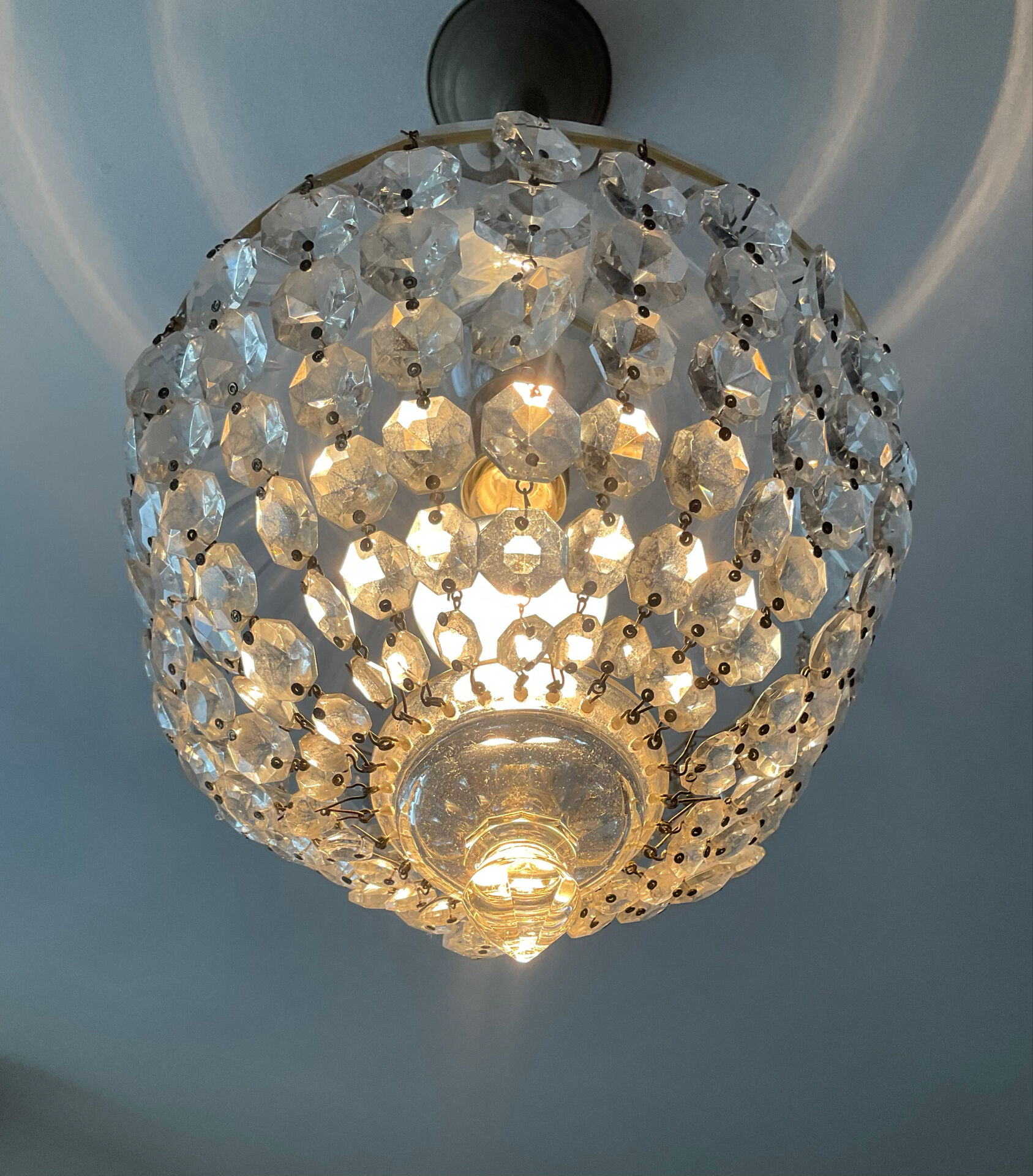 Antique crystal basket chandelier with pendants