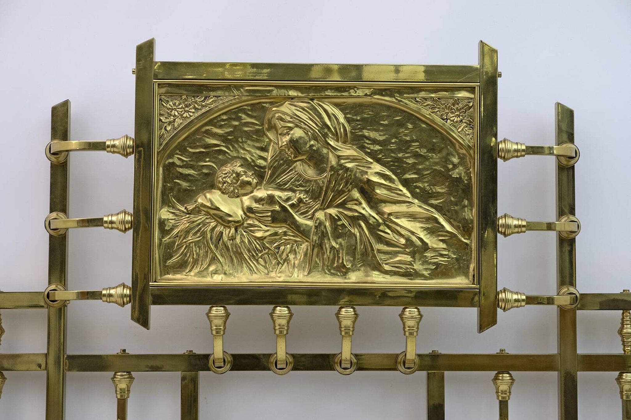 Art Nouveau Italian Brass Double Bed, Early 1900s