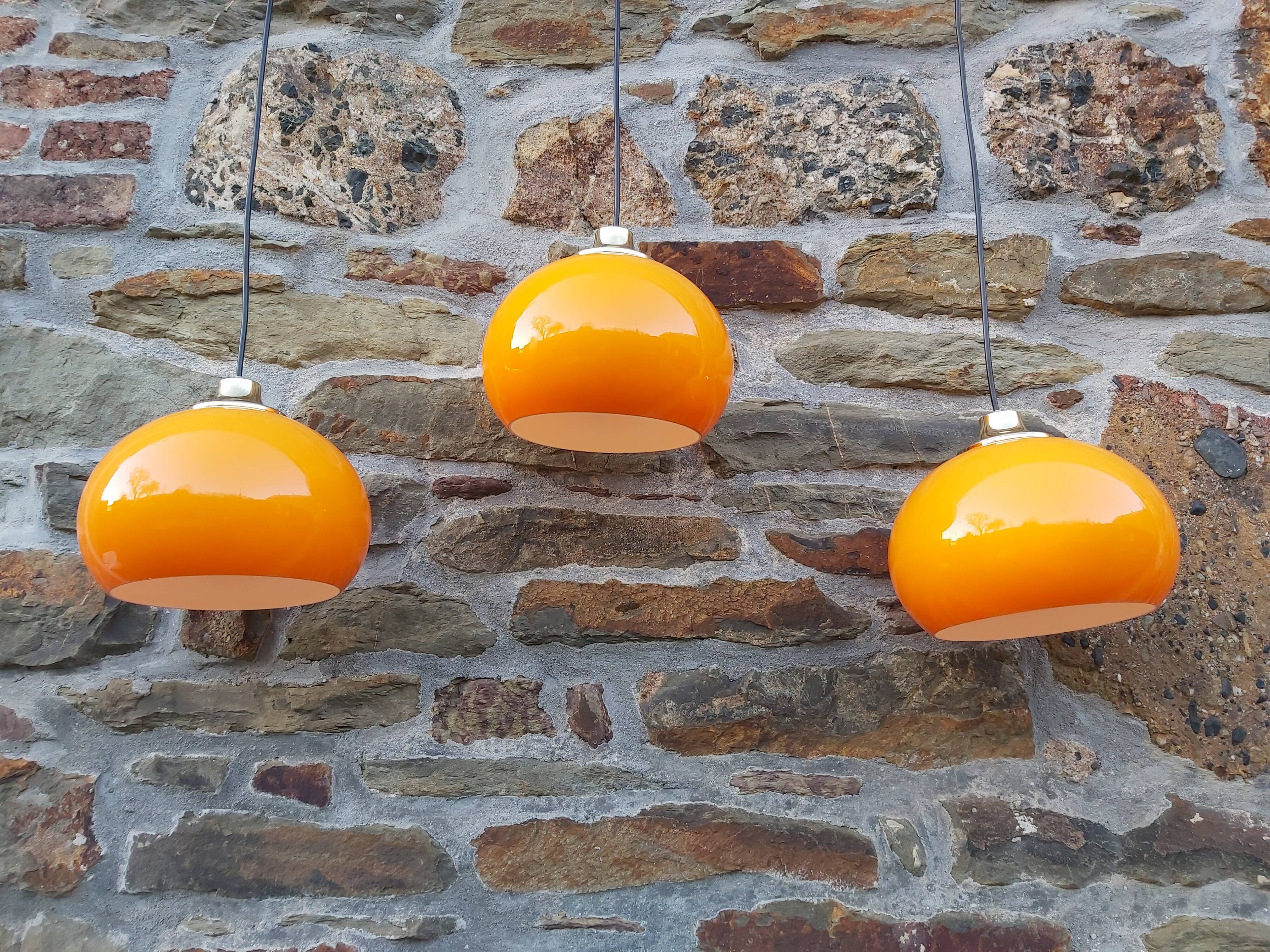 Lot de 3 suspensions orange vintage, années 70