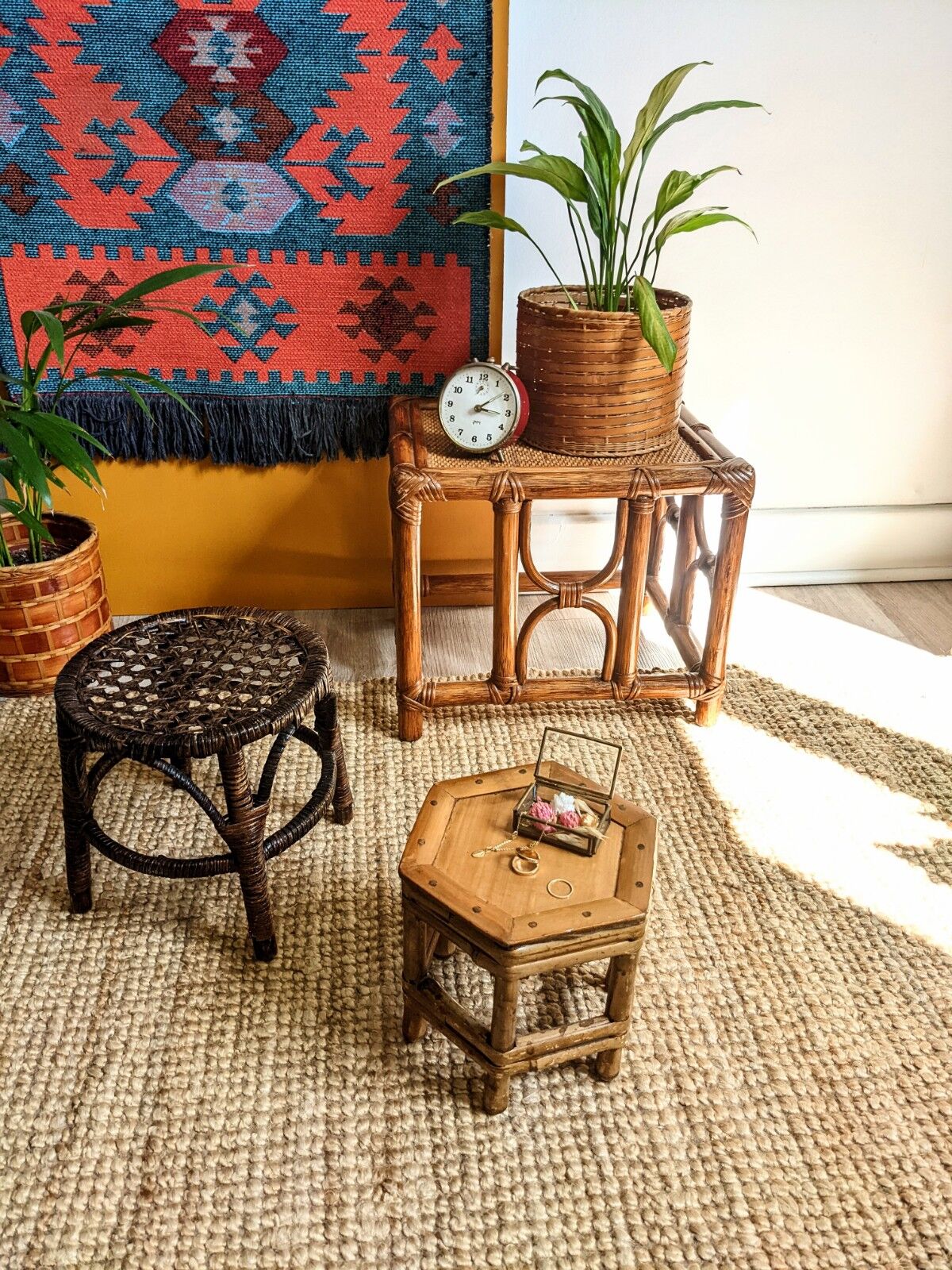 Caramel rattan side table