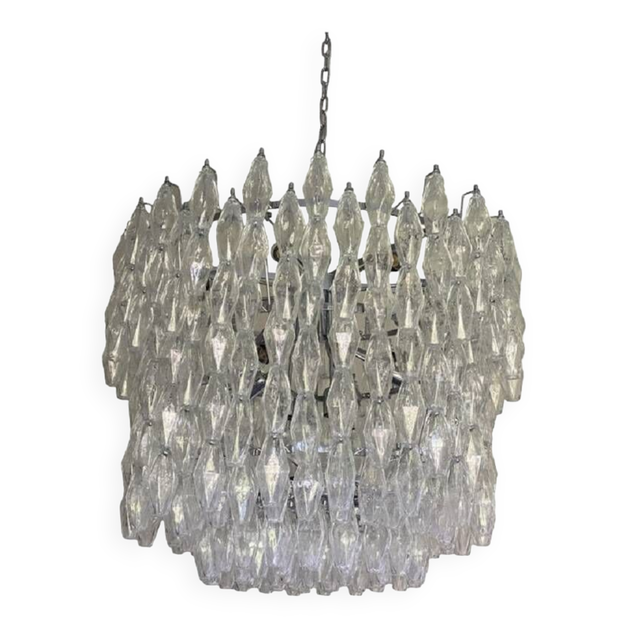 Contemporary Large Clear "Poliedri" Murano Glass Chandelier