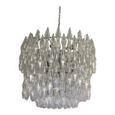 Grand lustre contemporain en verre de Murano transparent « Poliedri »