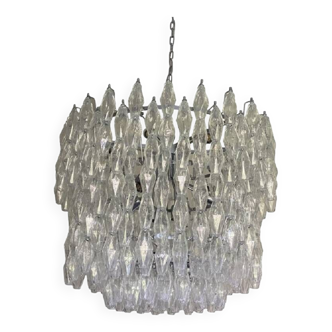 Grand lustre contemporain en verre de Murano transparent « Poliedri »