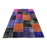 Distressed vintage turkish patchwork rug 251x170 cm wool large