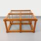 Vintage square coffee table in pine and smoked glass from the 70s and 80s.