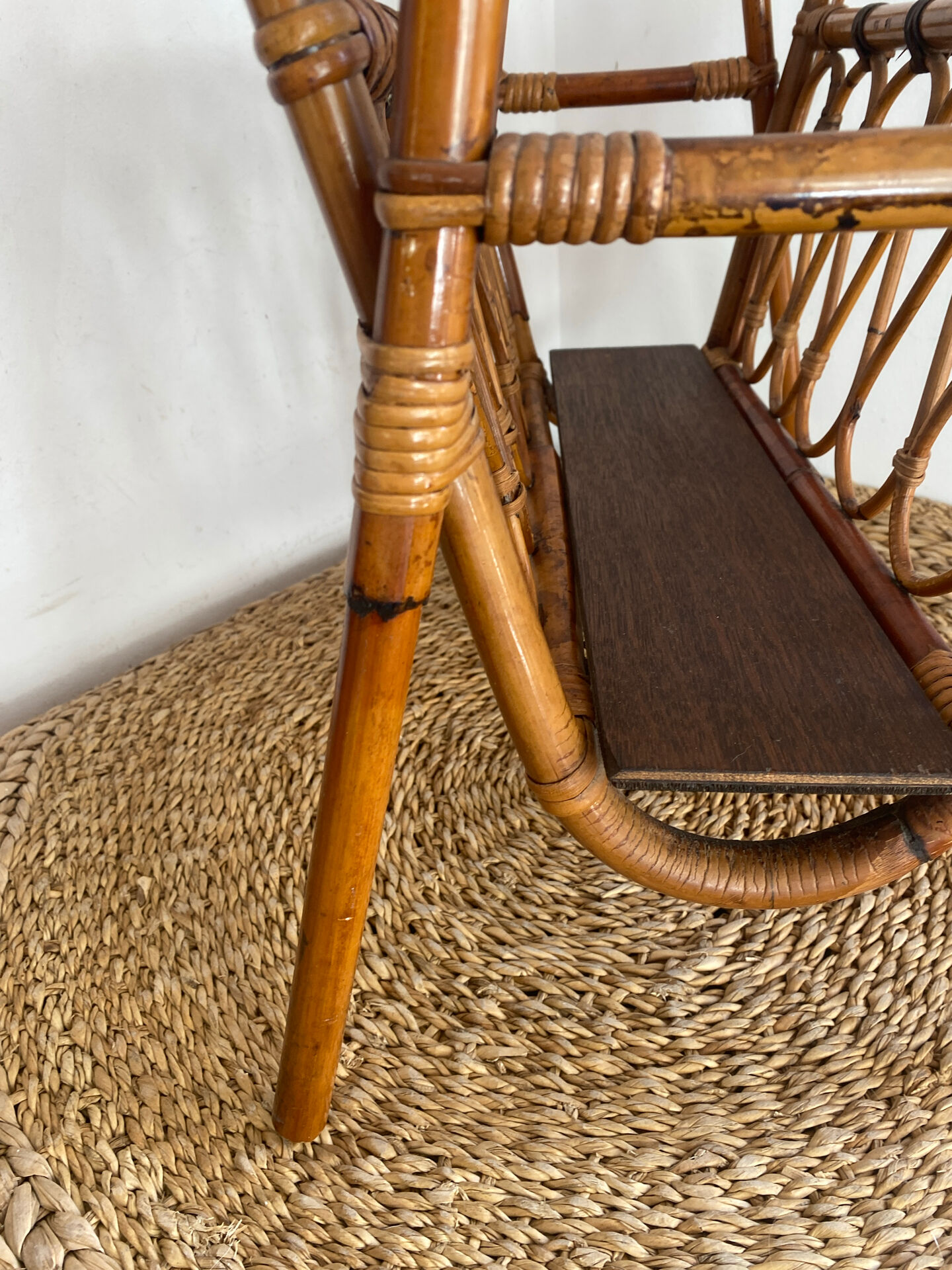Bamboo and rattan magazine rack, 1960s