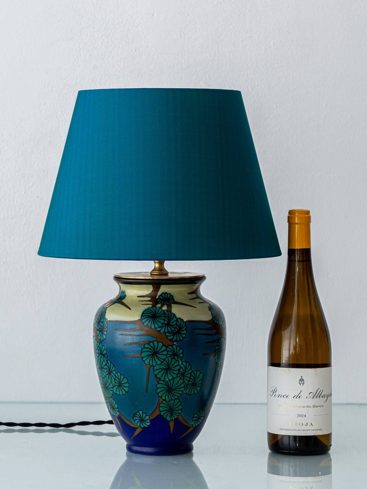 Art Deco Ceramic Table Lamp by PZH Gouda, 1928, with New Dupion Silk Shade
