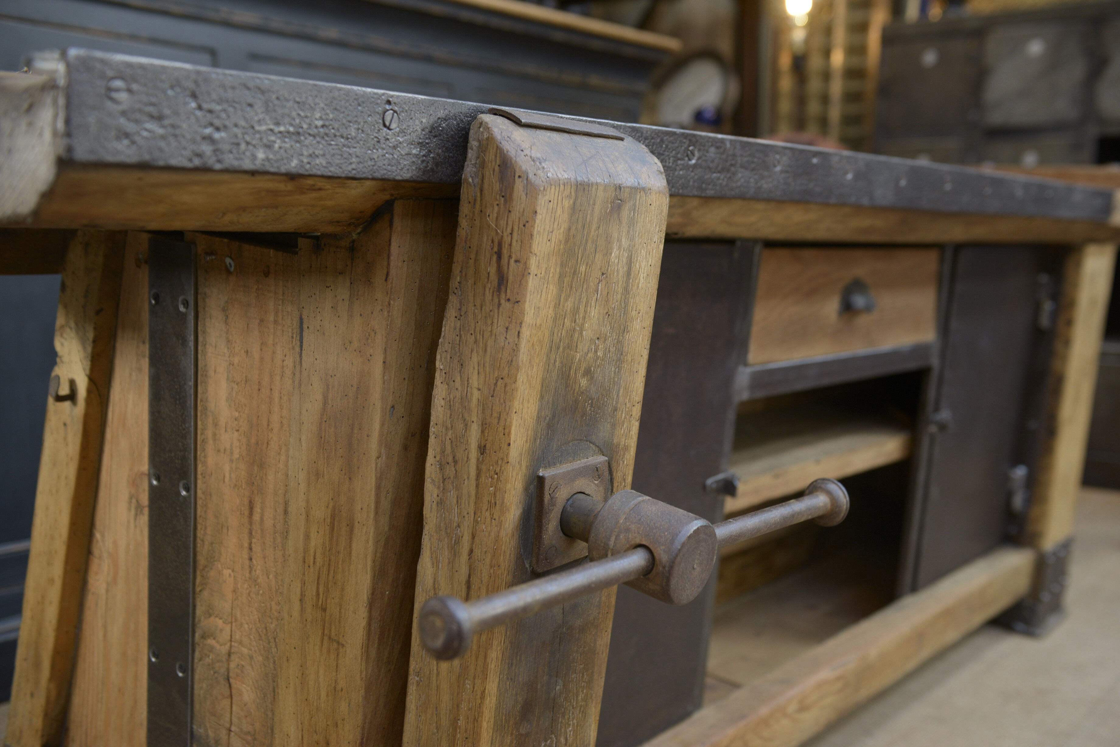 Industrial low industrial furniture carpenter's workbench 1930