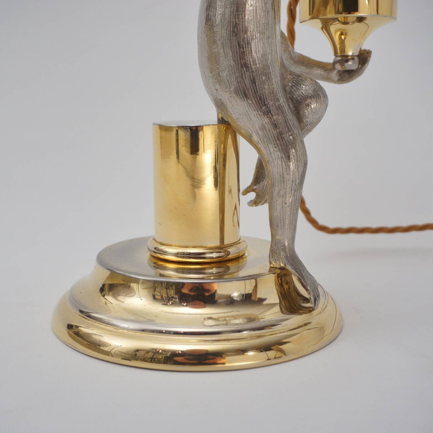 Hauy Pouigo Monkey candlestick table lamp silver plated bronze 1970's Italy