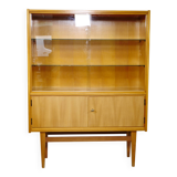 Elm wood highboard with display cabinet, 1960s