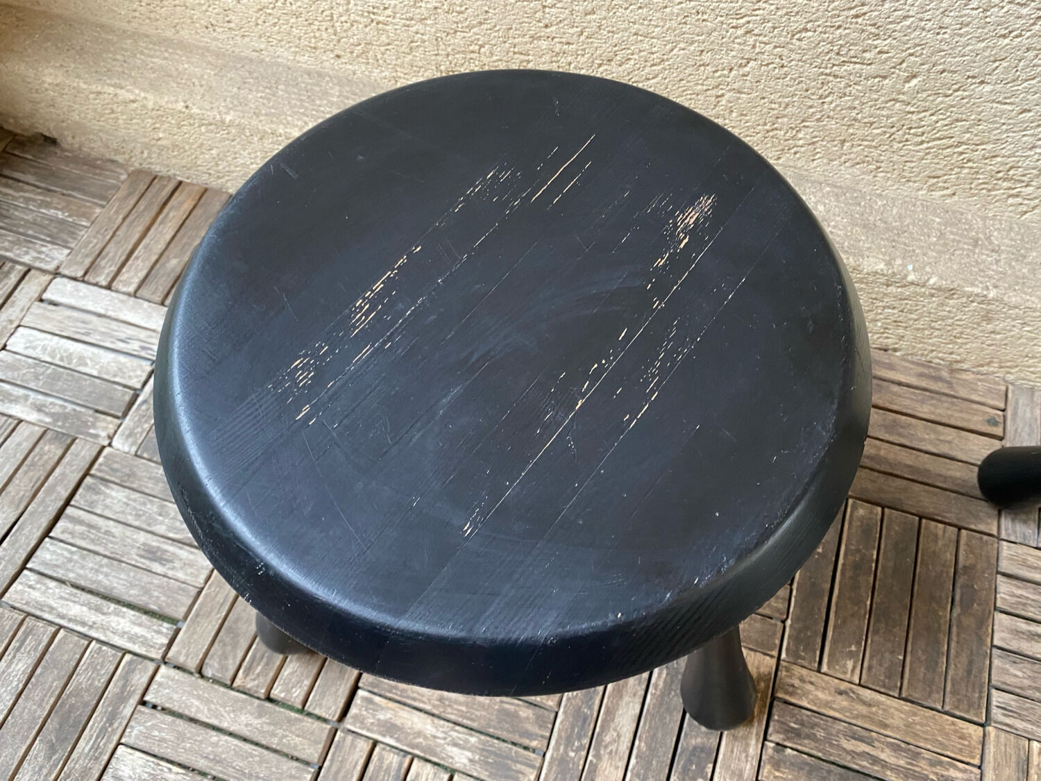 Pair of Ingvar Kamprad design tripod low stools, Habitat edition