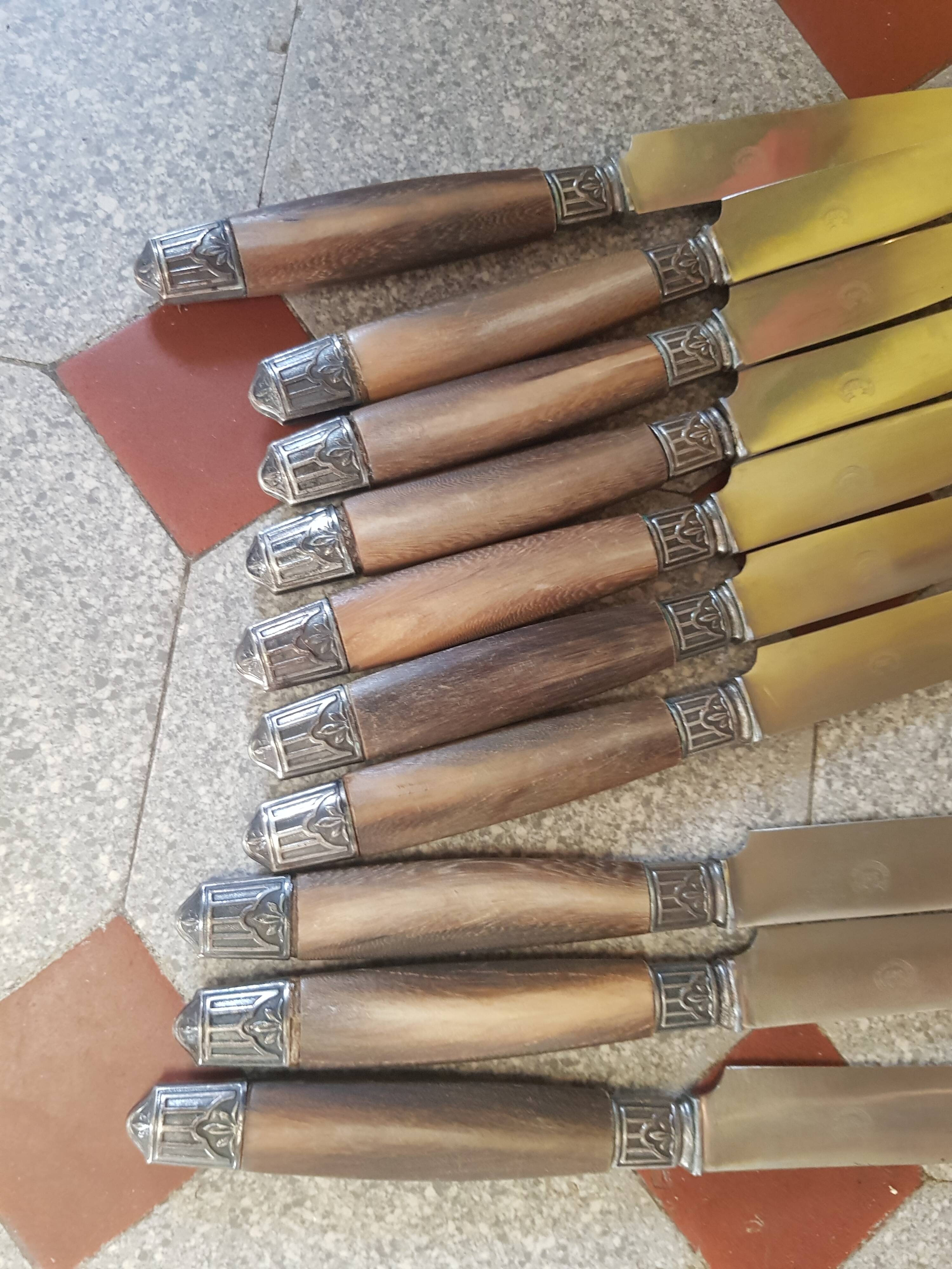 Set of 10 Art Deco knives in a case