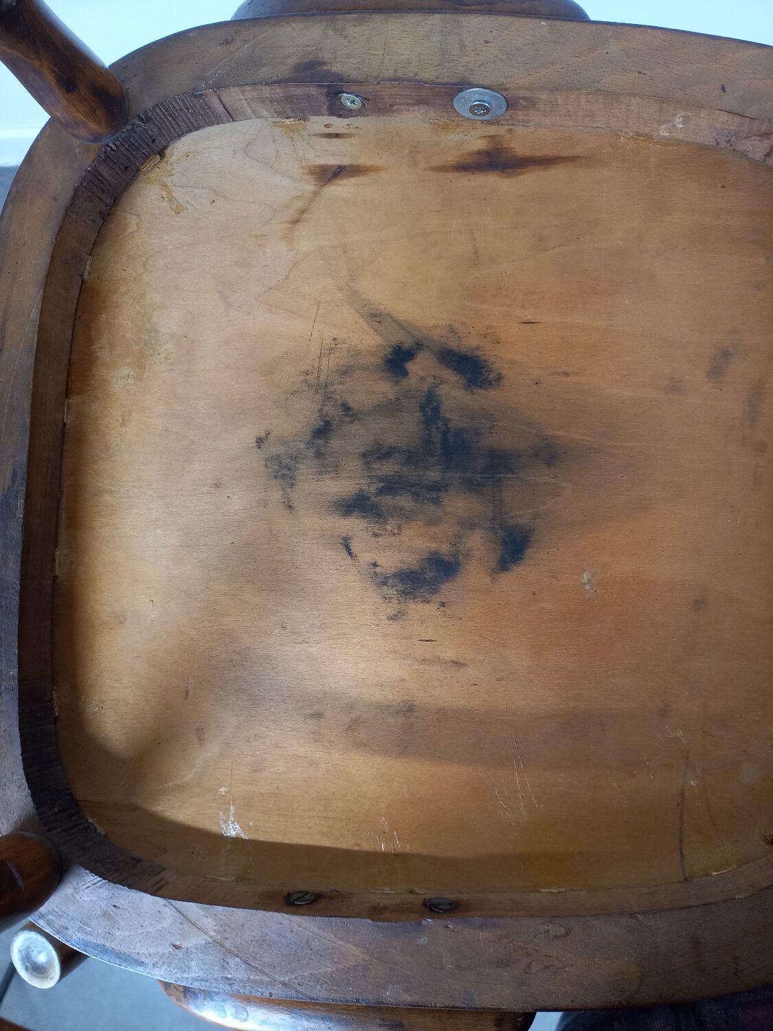 Pair of curved wooden bistro armchairs