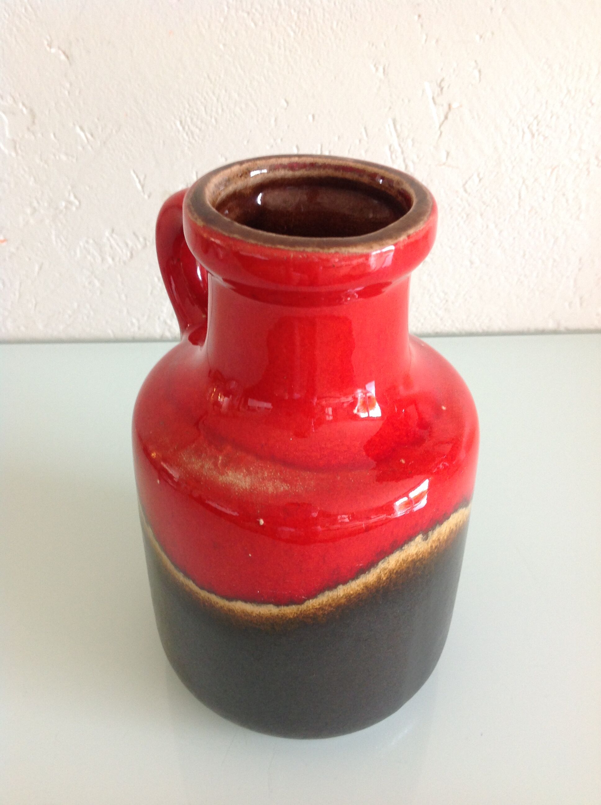 Soliflore vase in red and brown ceramic vintage 60s-70s