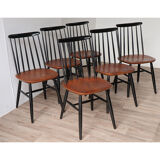 Series of 6 vintage wooden chairs circa 1960