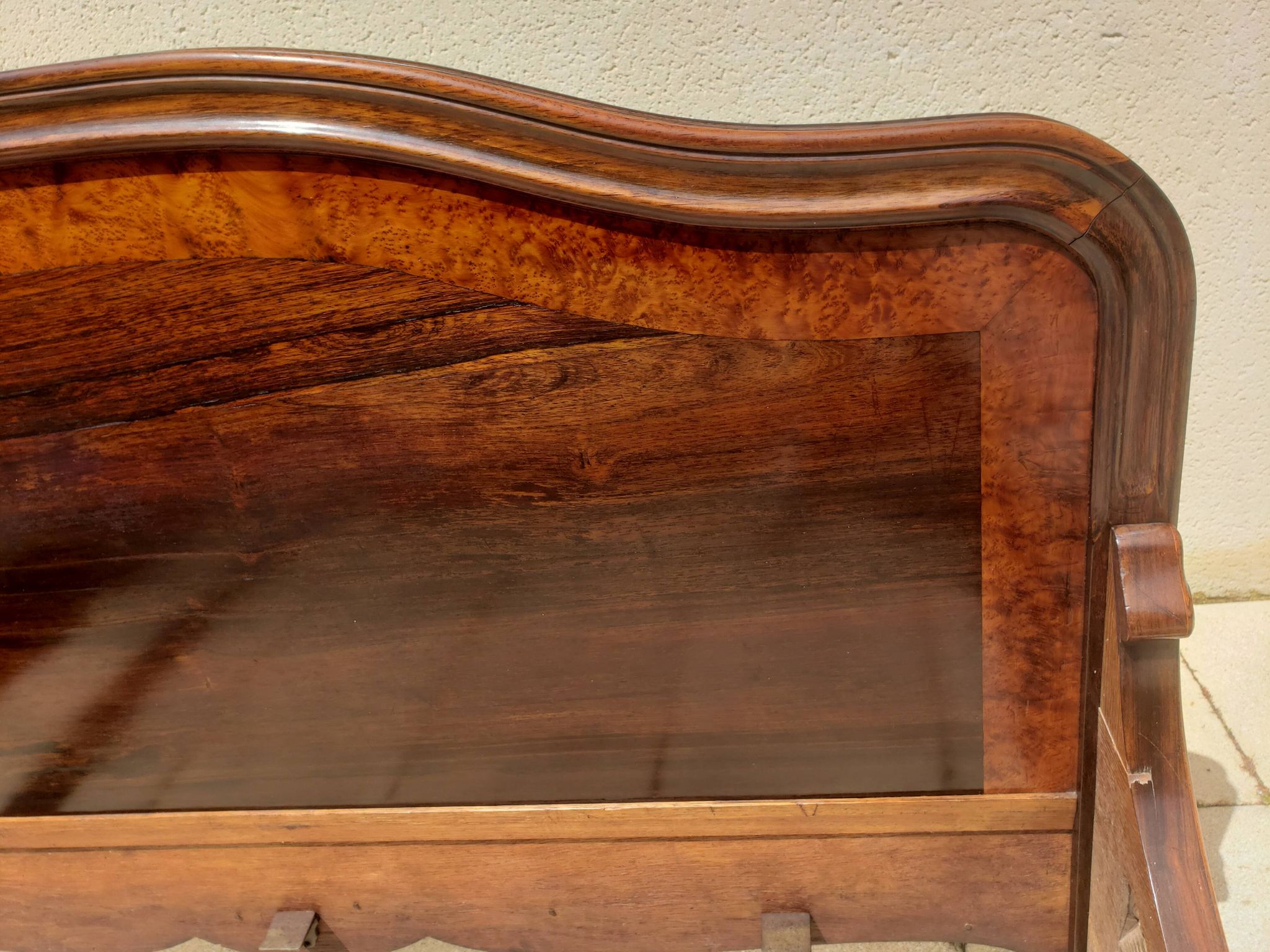 Solid walnut bed with very old walnut burl.